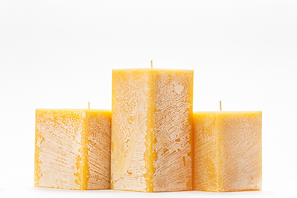 Yellow Frosted Pillar Candles