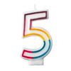 Colorful Birthday Candle -Number 5- Rainbow Border Number Cake Toppers